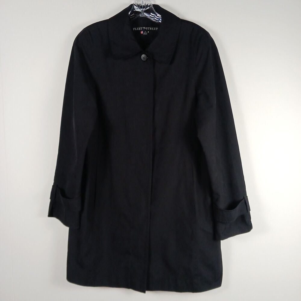 Fleet Street Coat Womens Sz M All Weather Polyester Nylon Water Resistant Black
